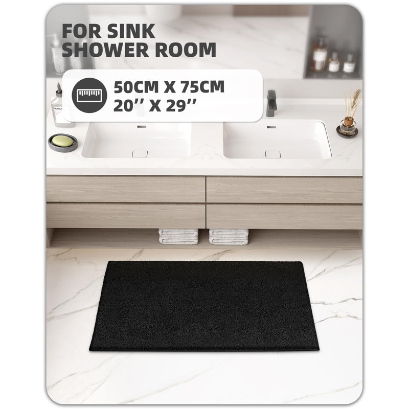 Flett Non-Slip Bath Rug, Black, 20"W x 29"L