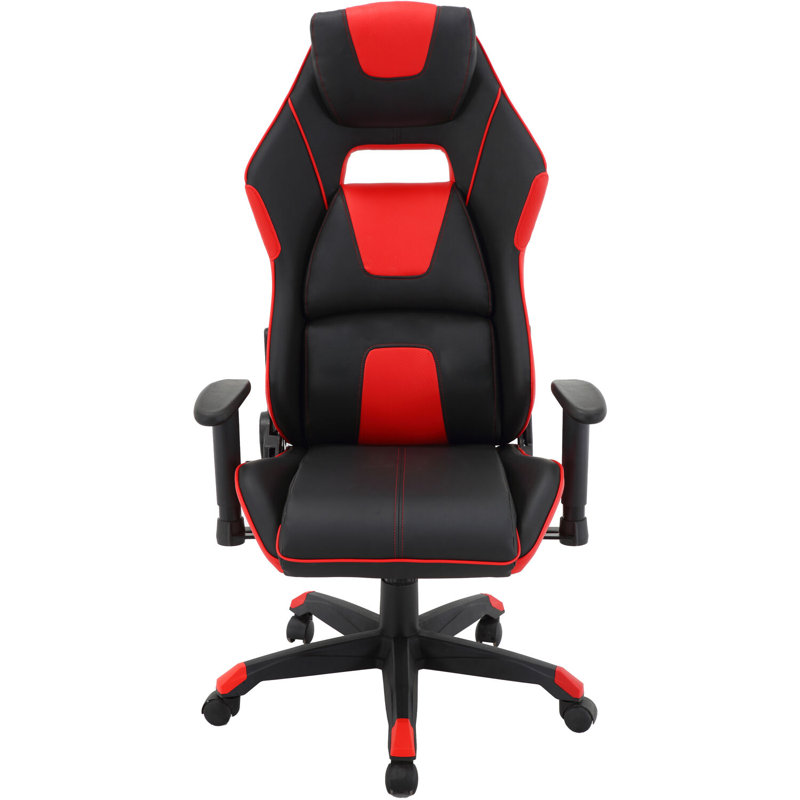 Inbox Zero Adjustable Ergonomic Swiveling PC & Racing Game Chair in Black/Red