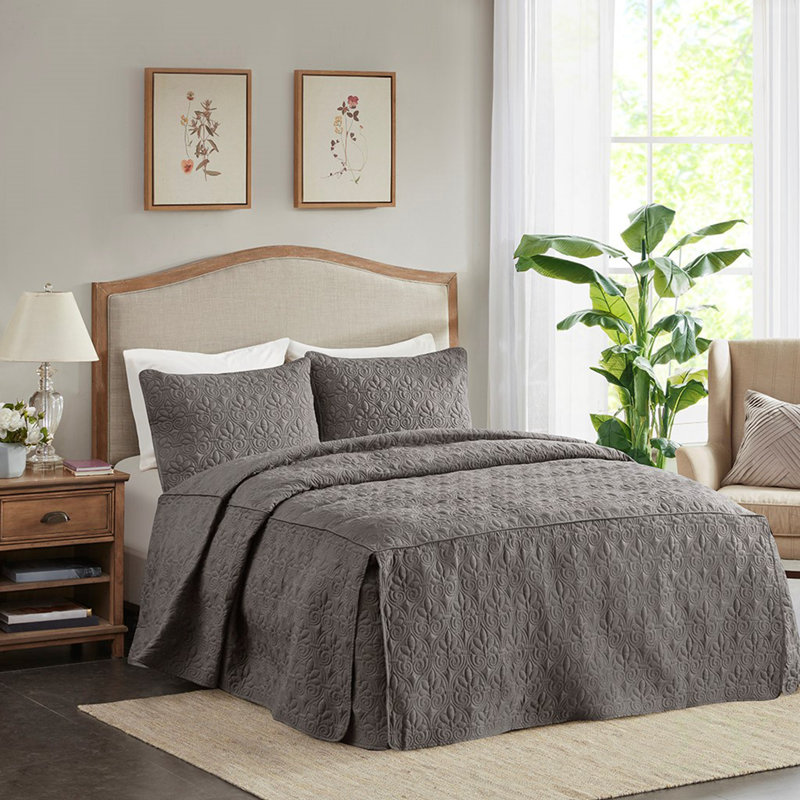 Ensemble de couvre-lit plissé 3 pièces, DARK GREY