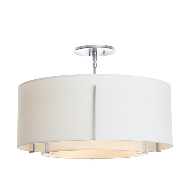 Plafonnier semi-encastré 3 lumières Exos, Argenté, Anna ton naturel, H 15,3 po x l 22,9 po x P 22,9 po