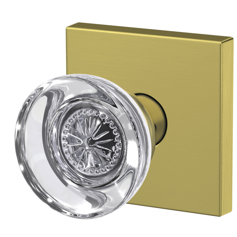 Custom Hobson Non-Turning Glass Knob with Collins Trim, Satin Brass