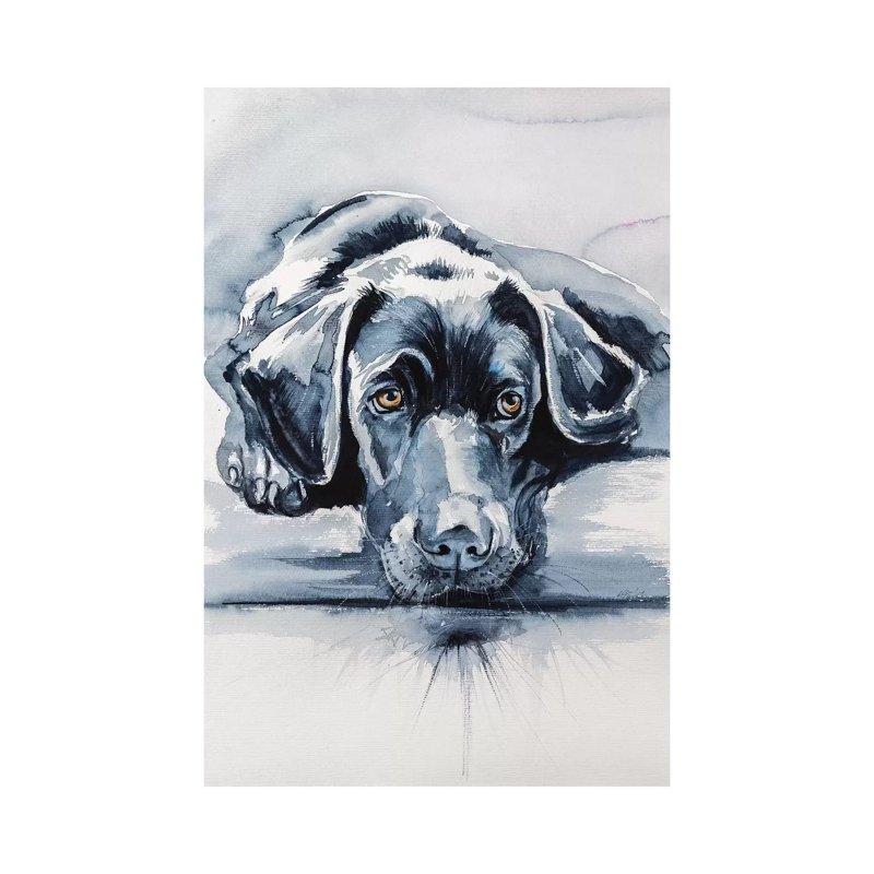 «Black Labrador» par Anna Brigitta Kovacs - peinture sur toile tendue, H 40 po x l 26 po x P 1,5 po