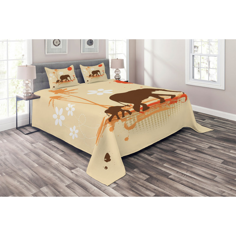 Elephant Eclectic Polyester Coverlet, King Bedspread + 2 Shams