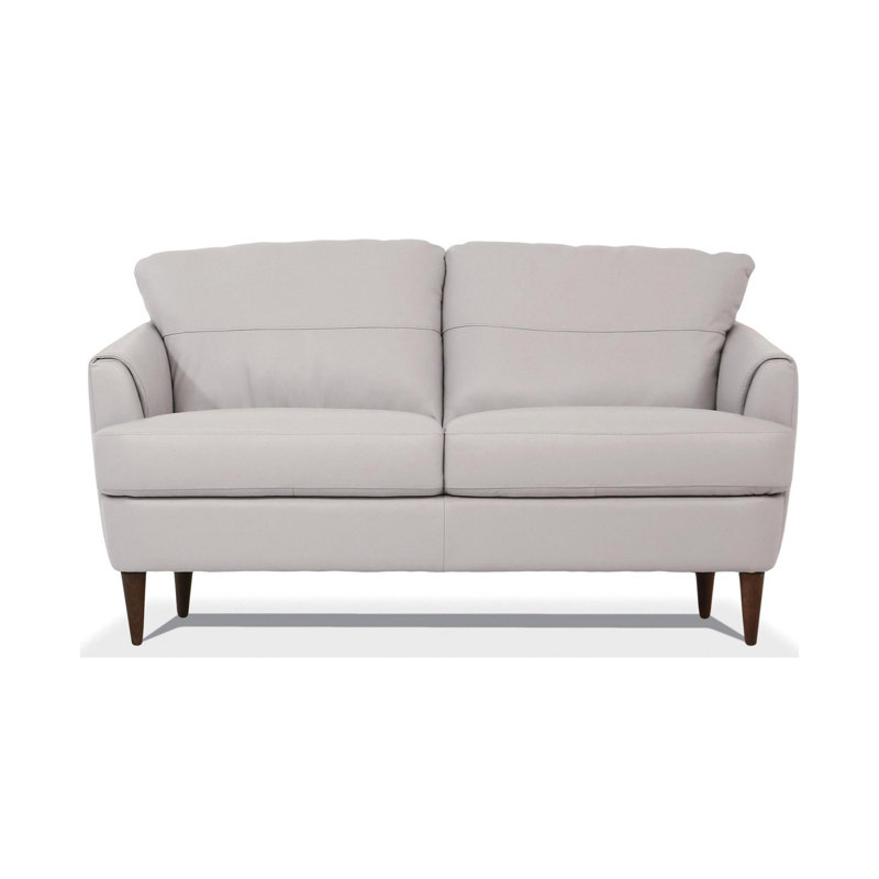 Bova Recessed Real Leather Loveseat, Pearl Gray Genuine Leather