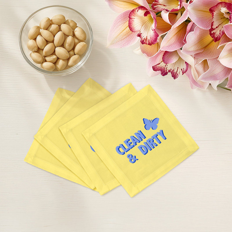 Canasta Clean And Dirty Cotton Sateen Cocktail Napkins, Blue Butter