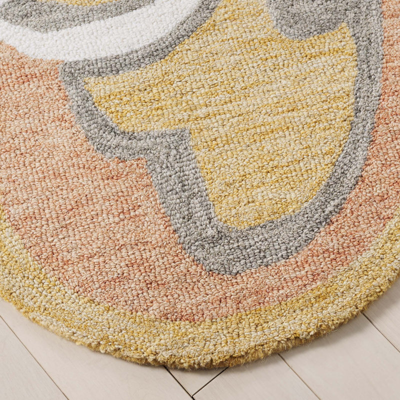 Novelty Albria Hand Tufted Wool/Cotton Floral Rug in Rust/Gold, Round 6'