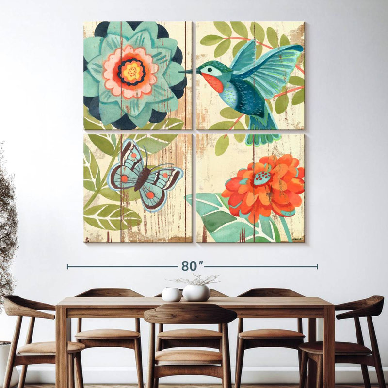 Colibri Brampt aquarelle botanique, H 74 po x l 74 po