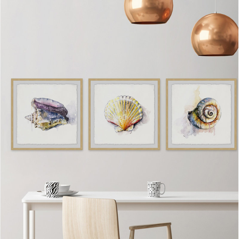 Sea Buddies Triptych par Rachel Byler - Ensemble de 3 reproductions de cadres photo sur papier, H 32 po x l 32 po x P 1,5 po