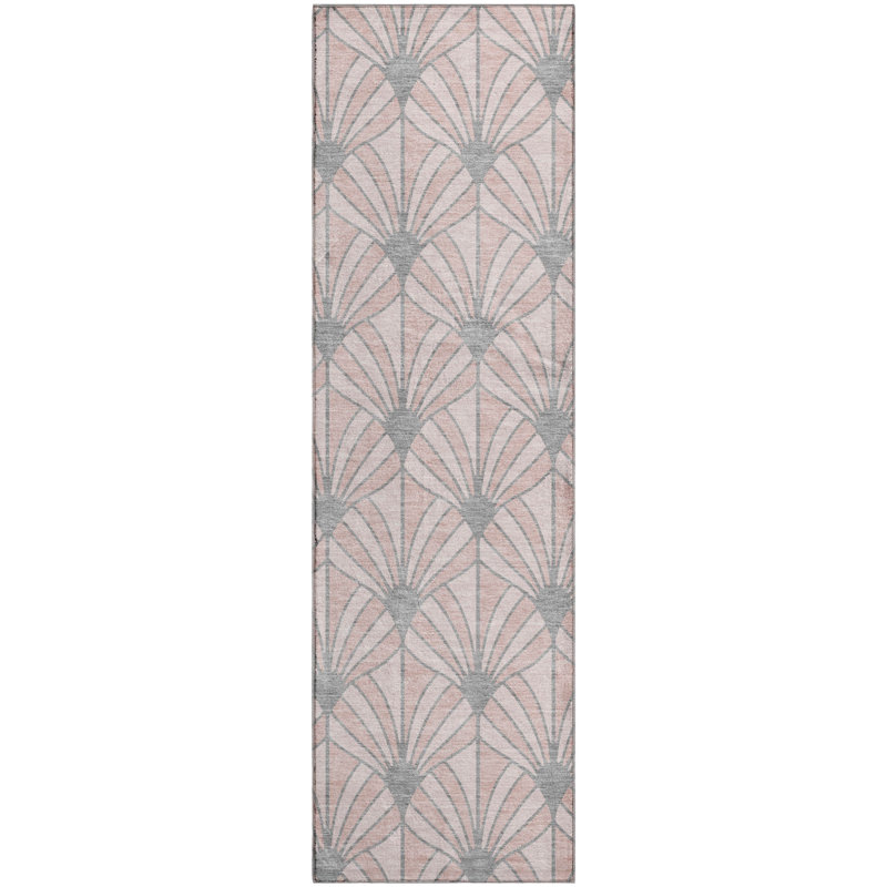 Premium Machine Washable Mayfield AMF2426 Striped Rug, 2'3" x 7'6" Runner, Pink