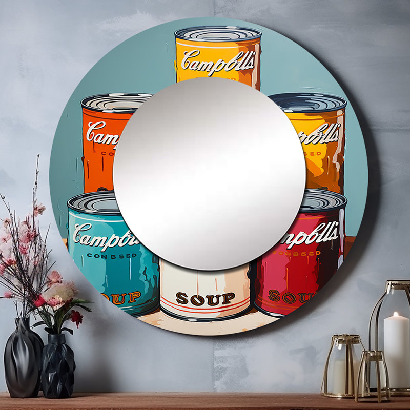 Pop Art Campbells Soup III - miroir Pop Art, miroir mural décoratif rond Glam, impression d'art en métal, 23 po x 23 po