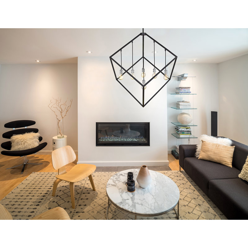 Luminaire suspendu géométrique 7 lumières unique Sivalls, Noir mat / nickel brossé