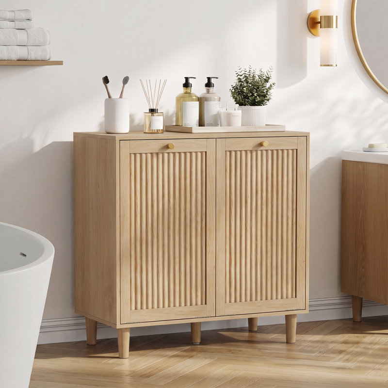Tilt-Out 2-Compartment Laundry Hamper Cabinet,with 2 Hamper.Natural
