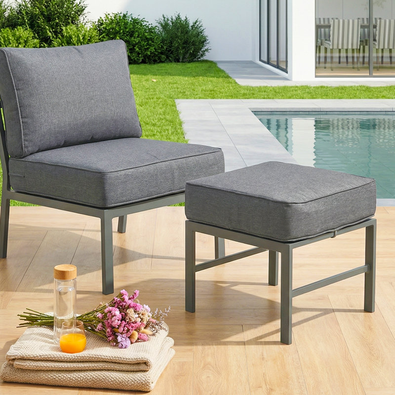 Repose-pieds d'extérieur avec coussin Arusha, Gris, Gris
