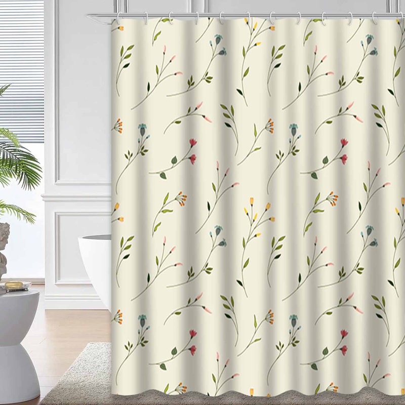 Rideau de douche sans couture à petites fleurs avec 12 crochets, L 72 po x l 78 po