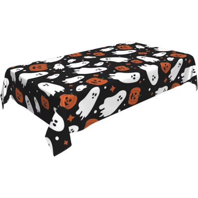 Nappe d'Halloween - housse de table en polyester citrouille fantôme orange et noir, décoration de table Spooky Holiday pour les fêtes d'Halloween, les salles à manger, la cuisine, les événements intérieurs et extérieurs