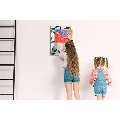 Magnetic Memo Board Whiteboard - 40 x 60cm - With Marker and Magnets - The frame of green leaves