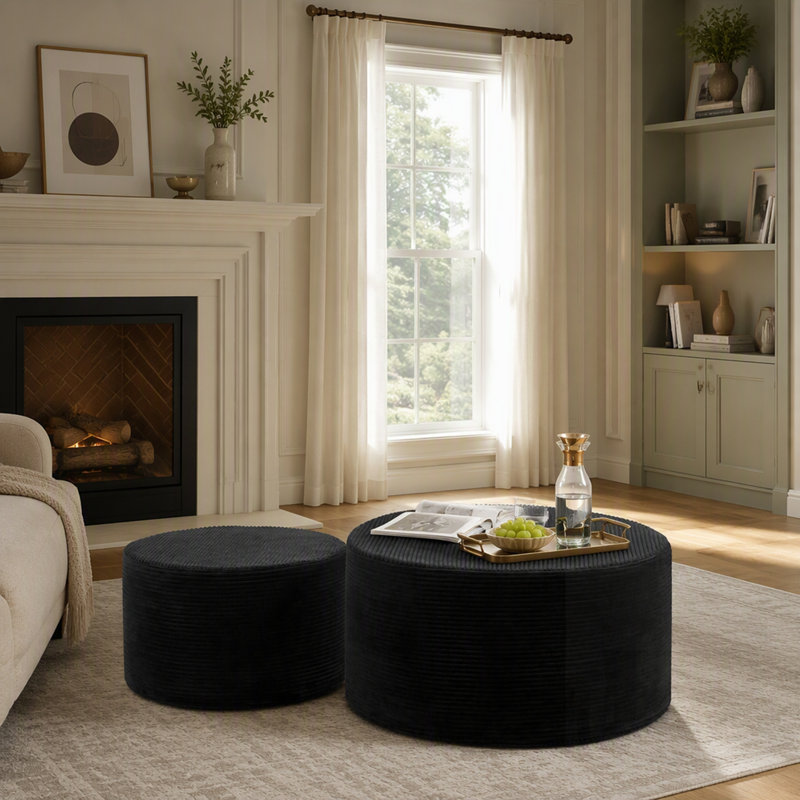 Ensemble de 2 tabourets cylindriques rembourrés avec repose-pieds rond, idéal pour les sièges flexibles et les décors modernes