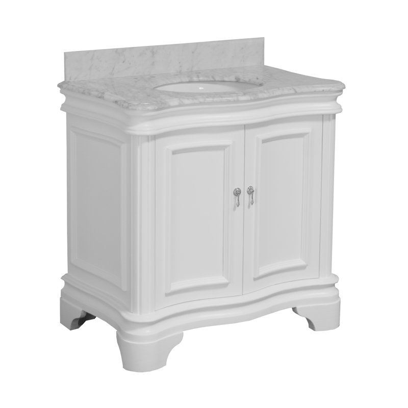 Ensemble de meuble-lavabo simple 36 po Twain, Blanc, Marbre de Carrare
