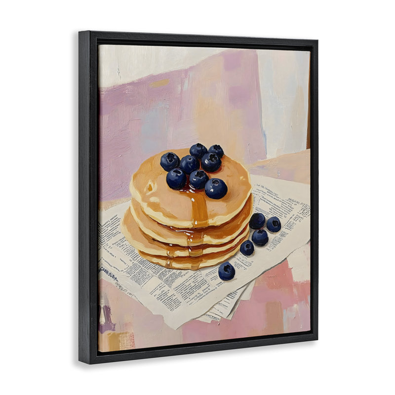 Crêpes aux bleuets avec cadre flottant sirop, design par The Prints Vibe, 21 x 17, Cadre flottant noir de jais