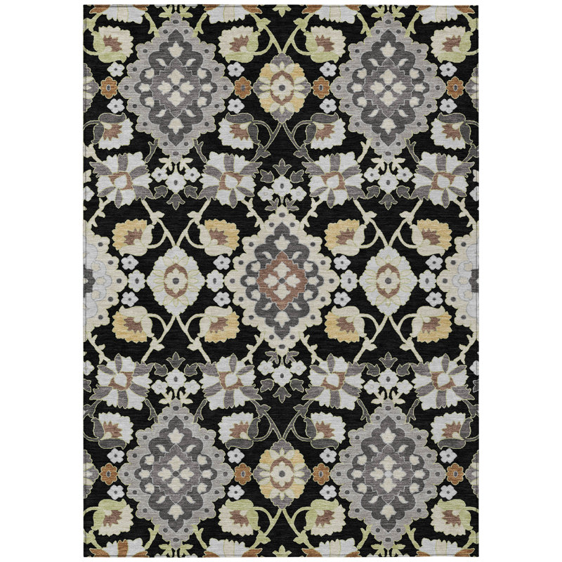 Vespera Black Washable Indoor-Outdoor Rug - , 5' x 7'6"