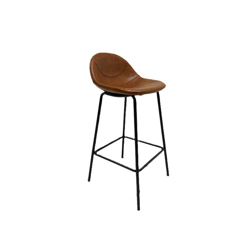 Upholstered Counter Stool with Metal Frame, Tan