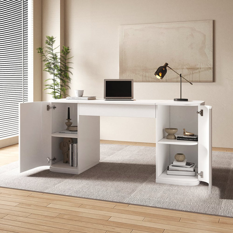59.8" Computer Desk with Lift Top,Space Saving Office Desk with Cabinet Storage and Shelves, Study Writing Desk with Lifting Mechanism