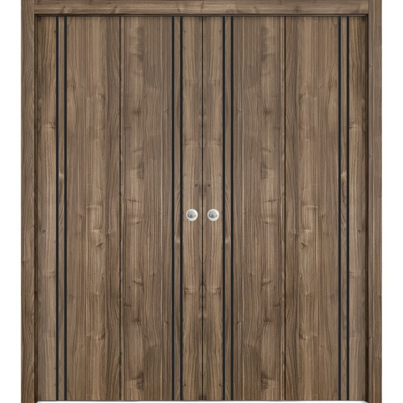 Porte pliante en bois massif massif, 72 po x 96 po, Noyer