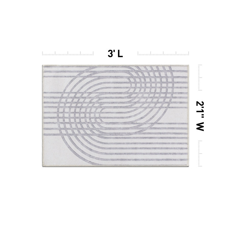 Veliz Machine Washable Geometric Performance Gray/Ivory Area Rug, Rectangle 2' x 3'