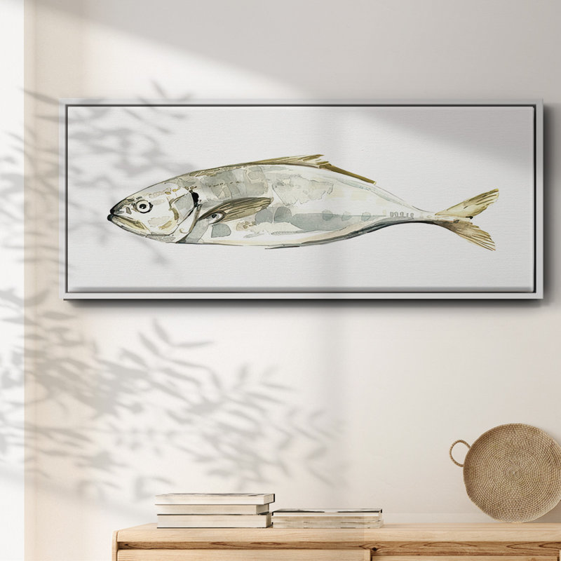 Silver Fish IV- Framed Canvas, 12" H x 30" W