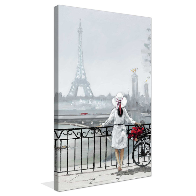 Dame à Paris - Peinture, H 30 po x l 18 po x P 1 po, Toile tendue