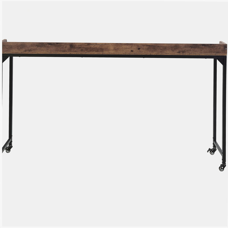 Bureau polyvalent au-dessus du lit en bois brun rustique avec hauteur réglable, pieds en métal avec roulettes, table de lit 1pc, table d'ordinateur portable pour lit, table de petit déjeuner
