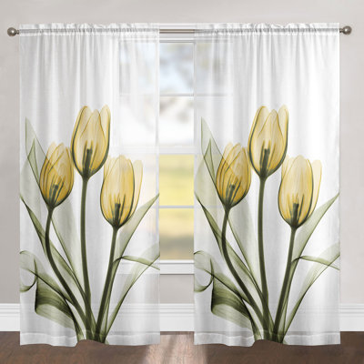 Golden Tulips Sheer Curtain Single Panel