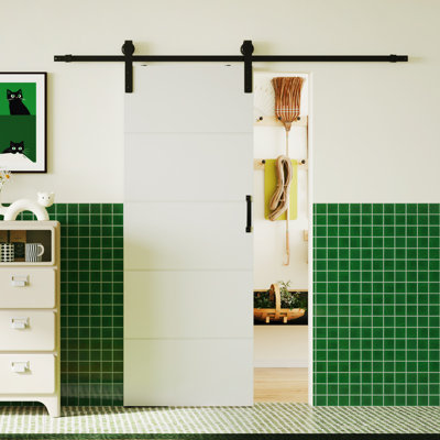 Sliding Barn Door - White 4 Lite Raised Flush Design With Manufacture Wood Include Barn Door Hardware Kit