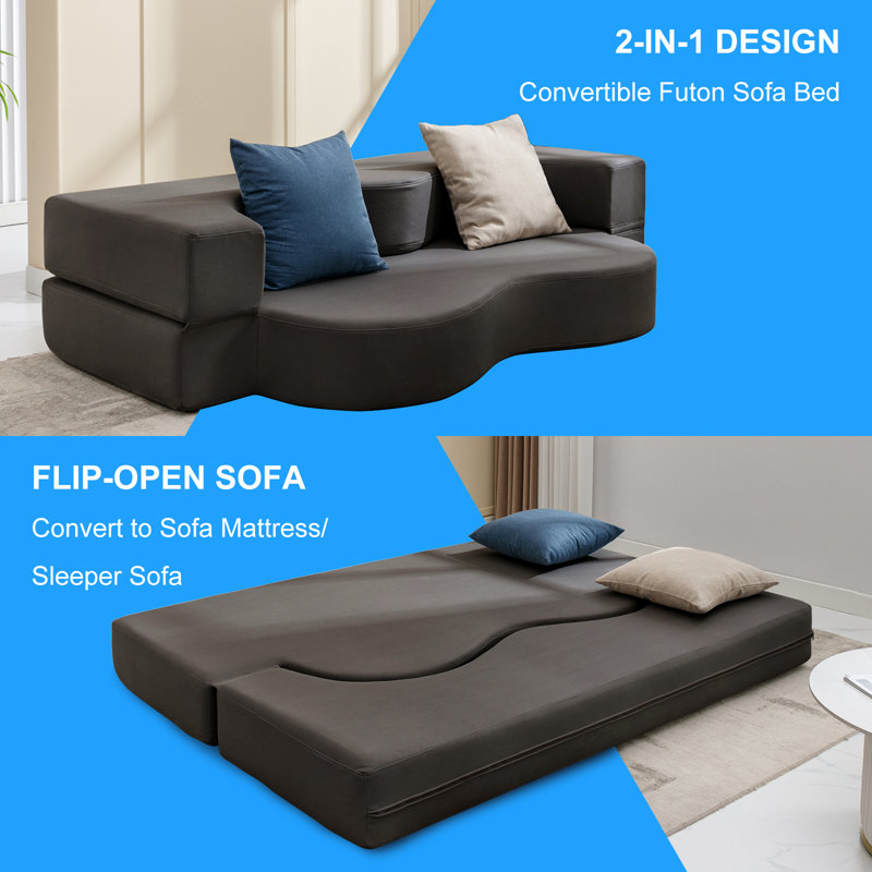 Wrought Studio Queen Size Folding Sofa Bed Faux Leather