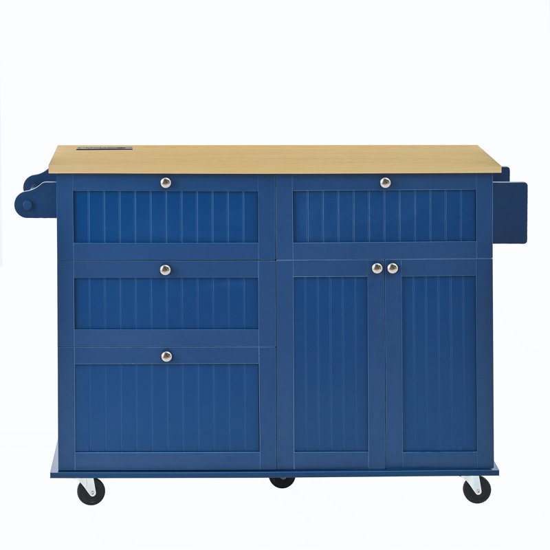 Îlot de cuisine sur roulettes avec abattant, Bleu