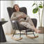 Ensemble chaise berçante à bascule en tissu Teddy avec repose-pieds et poche de rangement latérale, base en bois massif.-1081843046