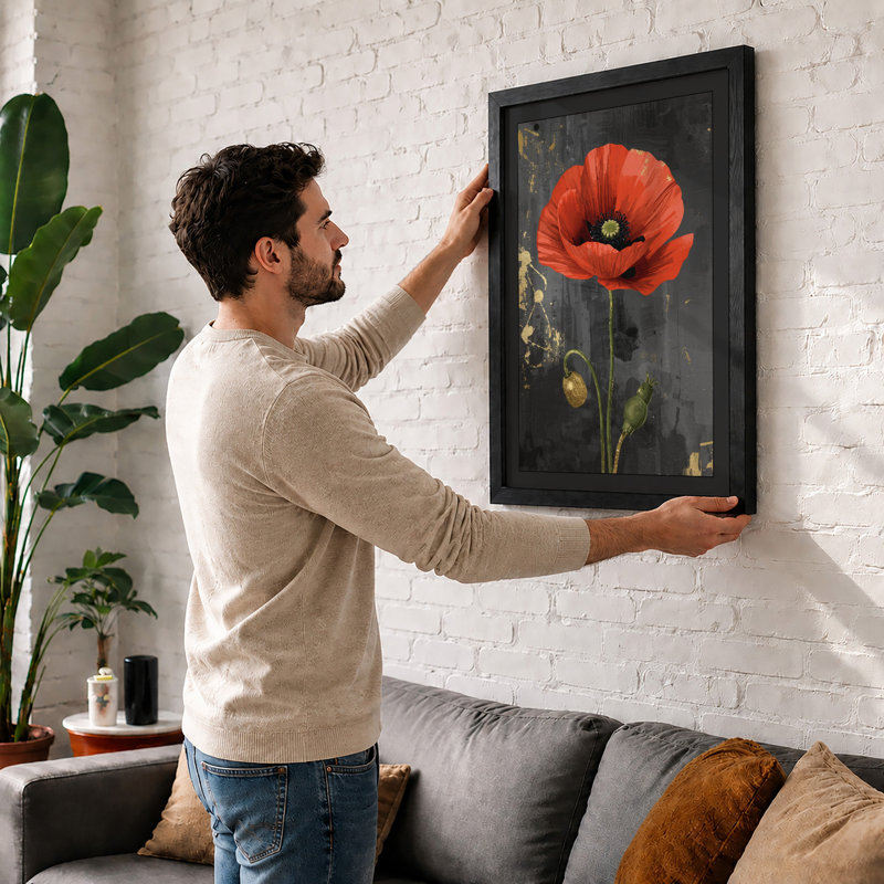 Red Poppy Botanical - Framed Print, Unframed, A2 - 59.4 x 42.0 cm