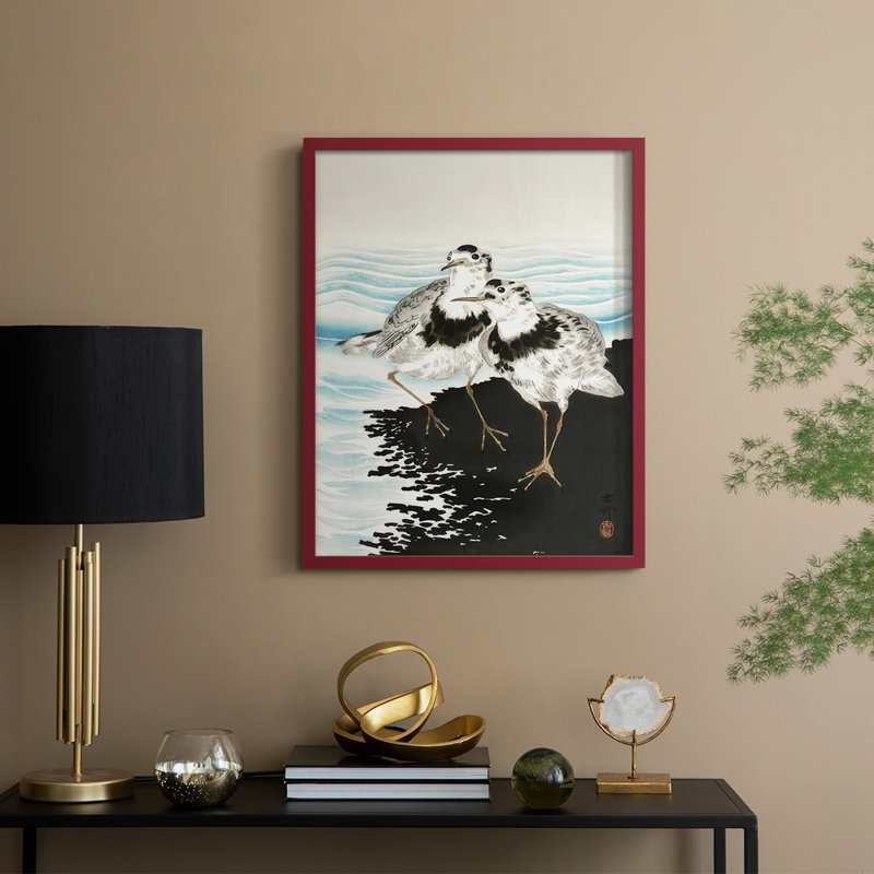 «Koson Sandpipers II», reproduction encadrée - bois massif, H 30 po x l 24 po, Rouge
