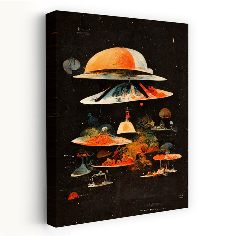 Celestial Layers Colorful Mystical Retro Landscape Nature Wall Art Print by Treechild - Wrapped Canvas Print