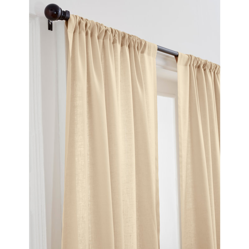 Linen Curtain with Rod Pocket, 52" W x 120" L, Beige