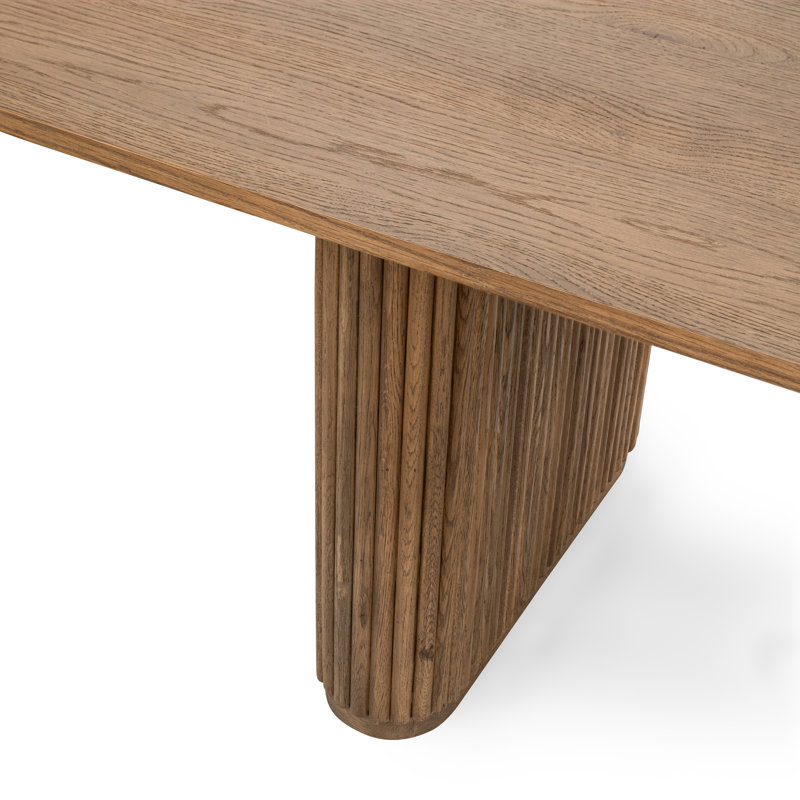 Vander 84" Wood Dining Table In Oak Cream Finish, Tawny Brown