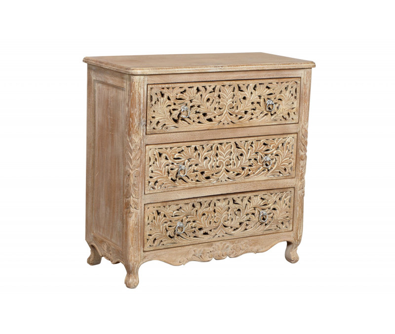 Commode 36 po à trois tiroirs en bois massif blanc antique