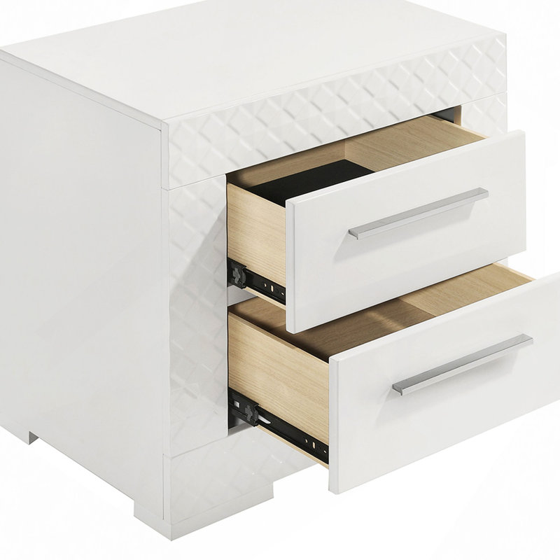 Pierce High Gloss 2-Drawer Nightstand Bedside Table