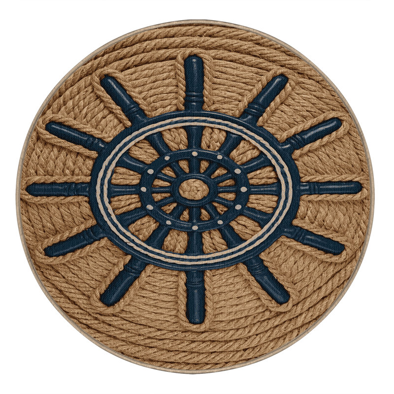  Tapis bord de mer lavable, Rond 5 pi