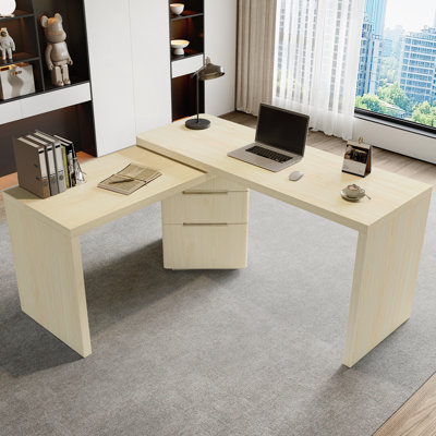 Bureau double caisson en L 90,3 po avec 3 tiroirs