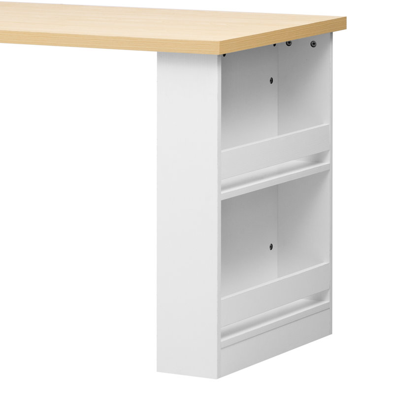 82.7 Inch Kitchen Island With Extendable Table For 2-6, White Wood Grain, Double Storage, Power Outlet, 2 Side Shelves, Strong Base Dining 4-6 Persons, White, Double Drawers, Open Shelf, Classic