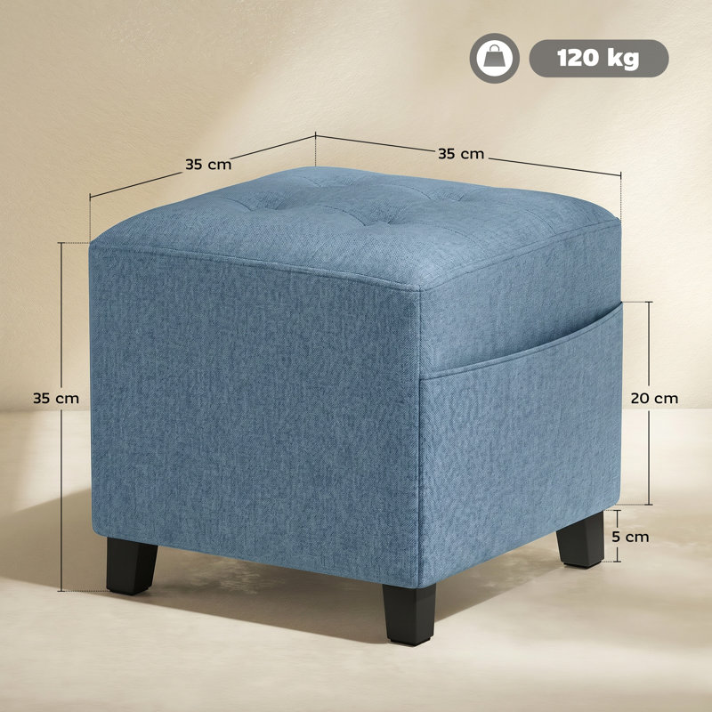HOMCOM Small Ottoman with Side Pocket Living Room, Dark Blue, Dark Blue