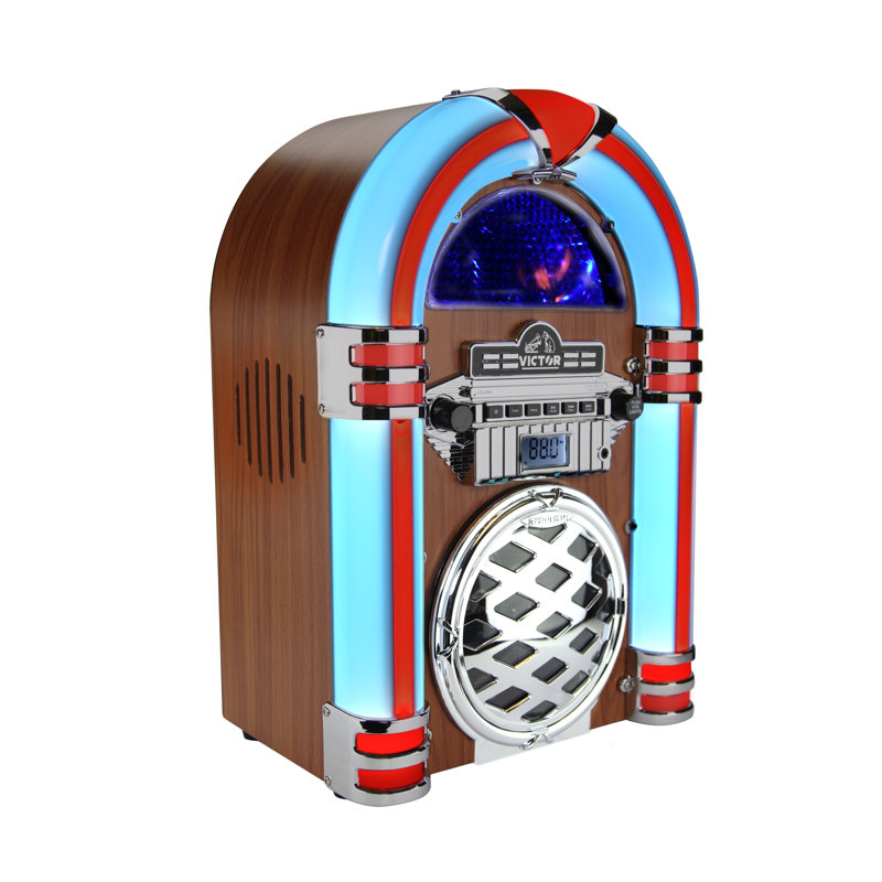 Bluetooth CD Jukebox Speaker with FM Radio & Multicolor LED Lighting, Mahogany