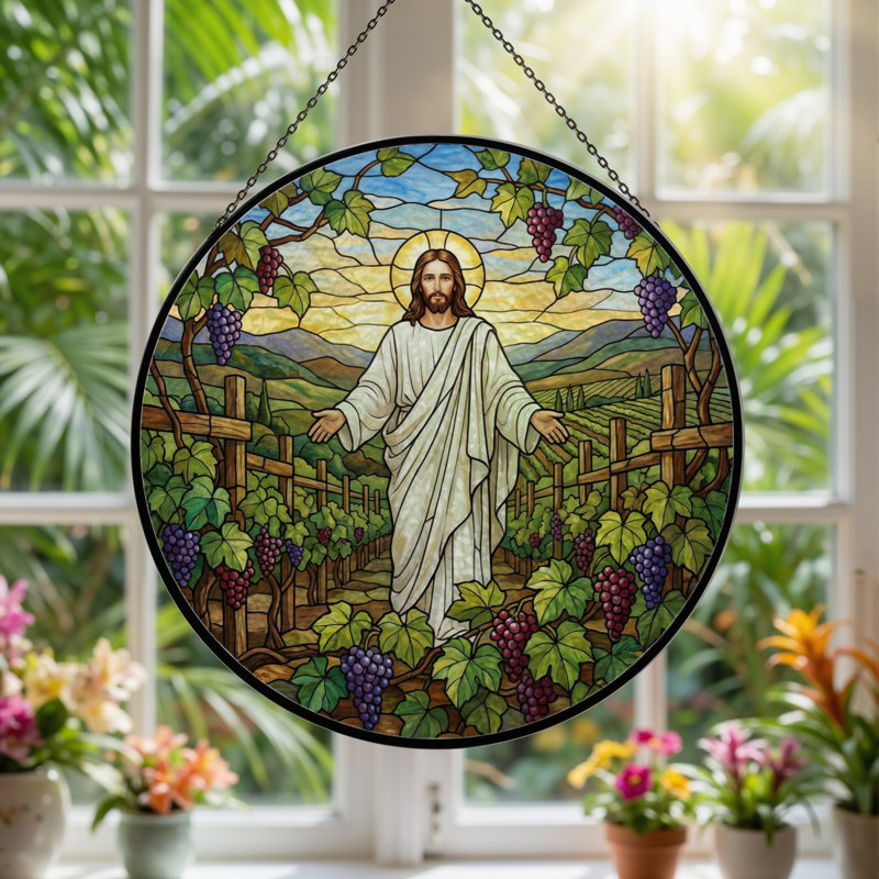 Vitrail vitrail Jesus Vineyard ， 12 ", H 12 po