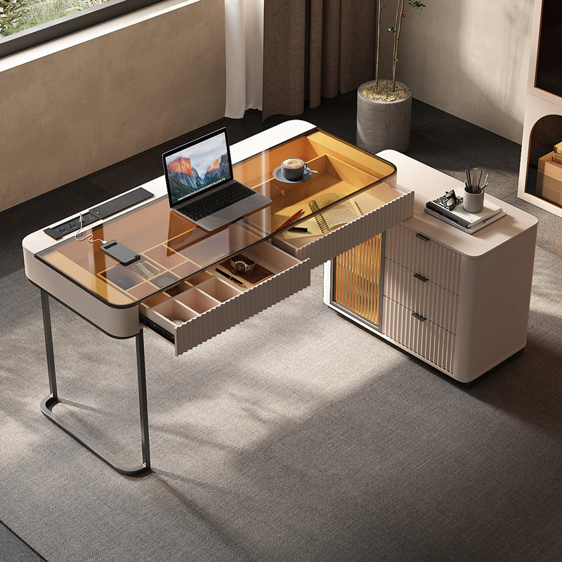L-Shaped Computer Desk , 29.5" H x 53.1" W x 23" D, Pink/Grey